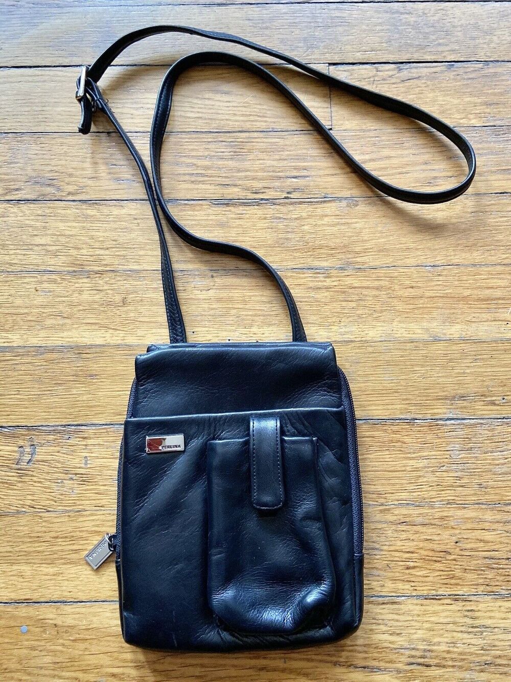 PERLINA New York Small Black Leather Crossbody Bag